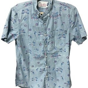Chubbies Men’s Medium Short Sleeve Button Down Shirt Blue Tropical Print